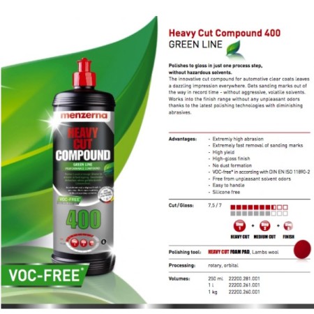 Menzerna Heavy Cut Compoud 400 Green Line Cutting Polishing Compound 1lt